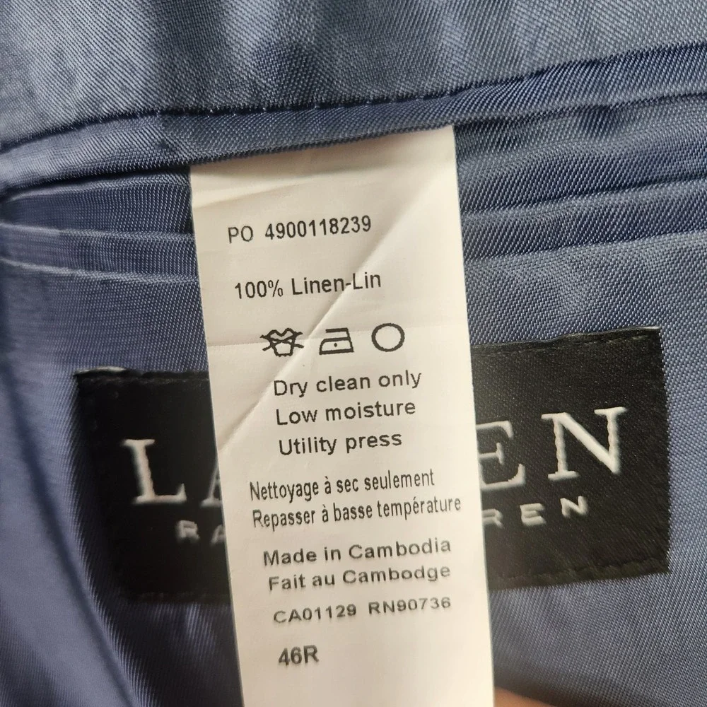 Lauren Ralph Lauren Blazer Mens 46R Blue Plaid Linen Preppy Old Money Classic